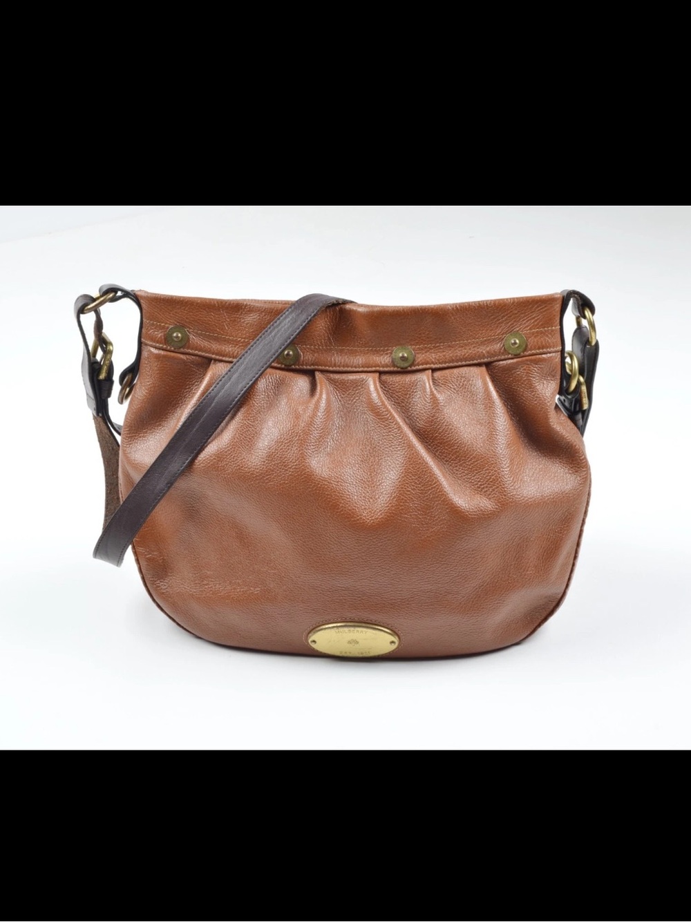 Mulberry Brown Pebbled Leather Shoulder Bag with Dark Brown Strap